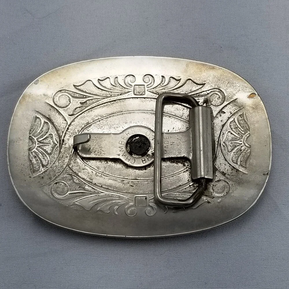 Belt Buckle‎ Horse Saddle Western Stamped Filigree USA Made By Chambers Belt Co